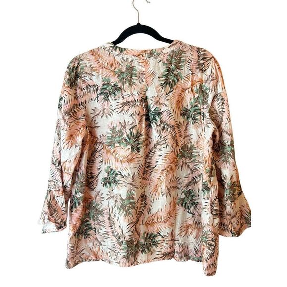 J. Jill Love Linen Palm Leaf Print Linen Blouse Sz S oversized Tropical Beach Bo - Picture 2 of 7